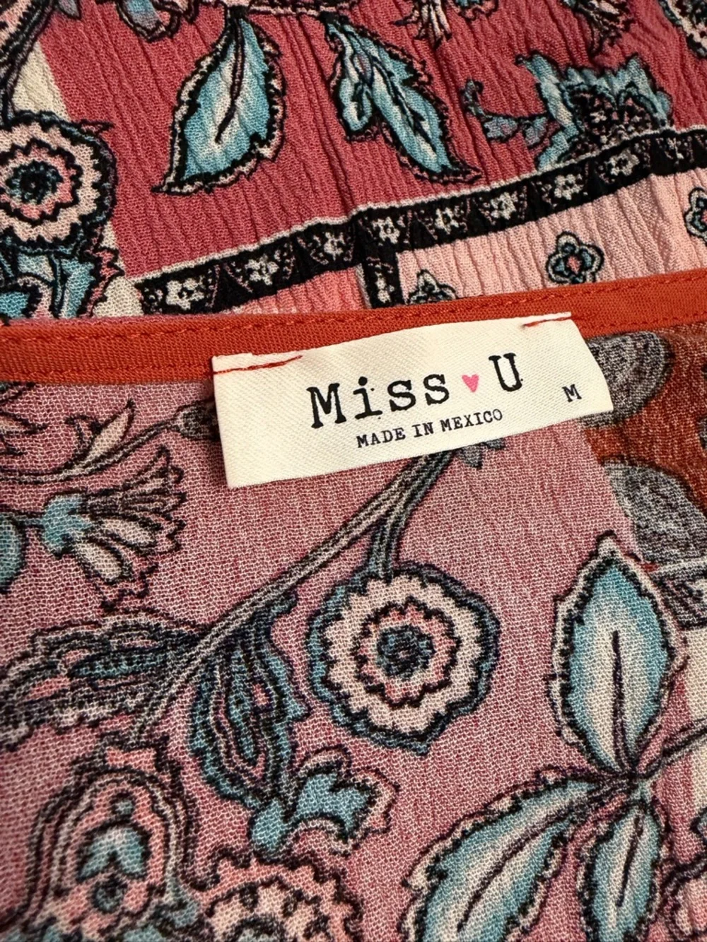 Patchwork V-Neck Midi Dress in Rust and Blush - Picture 7 of 10